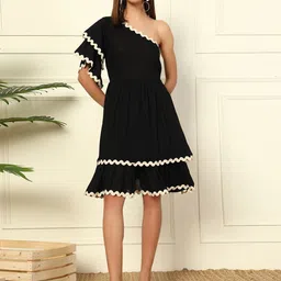 DEEBACO One Shoulder Bell Sleeve Fit & Flare Dress-picture-55