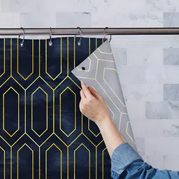 ArtzFolio Navy Blue & Yellow Printed Waterproof Shower Curtain-image-62