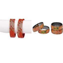 SOMIL Set Of 12 Red & multi Alloy Artificial Stones & Beads Bangles-picture-32