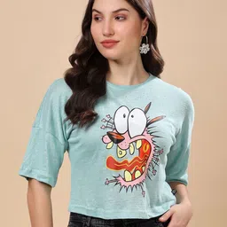 RANGRIWAZ Graphic Printed Round Neck Drop Shoulder Sleeves Linen crop T-shirt-image-35