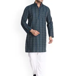 Aaryavar Men Geometric Striped Thread Work Kurta-image-28