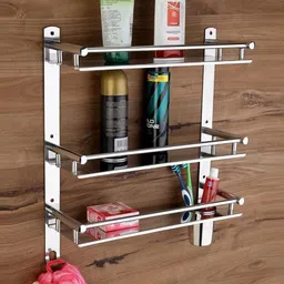 GLOXY Silver-Toned Stainless Steel Bathroom Shelf-picture-1
