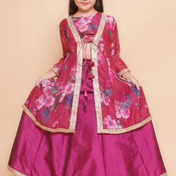 Bitiya by Bhama Girls Floral Printed Mirror Work Ready to Wear Lehenga & Blouse with Shrug-picture-12