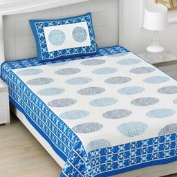 HOMELINE Blue & White Geometric 160 TC Single Bedsheet with 1 Pillow Covers-picture-6