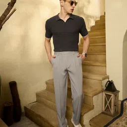 DENNISON Men Smart Loose Fit Easy Wash Pleated Trousers-image-68