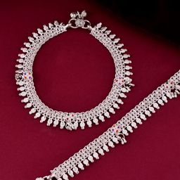 Silvermerc Designs Silver-Plated Artificial Stones and Beads Anklet-image-59