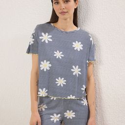 Trendyol Women Printed Round Neck Night Suit-image-101