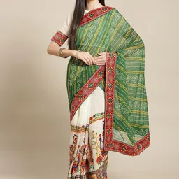 DIVASTRI Embellished Embroidered Pure Georgette Half and Half Bandhani Saree-picture-14