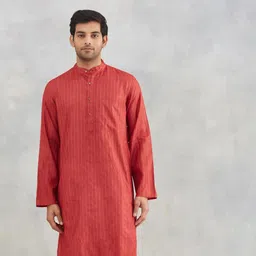 Fabindia Striped Long Sleeves Mandarin Collar Straight Slim Fit Kurta-image-12
