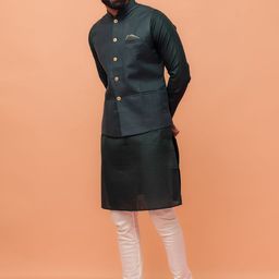 KISAH Sleeveless Woven Nehru Jackets-image-100