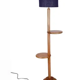 Devansh Blue & Brown Drum Wooden Shelf Floor Lamp-33