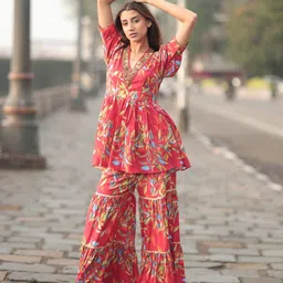 Svamsa Printed Pure Cotton Tunic With ShararaCo-Ords-image-58