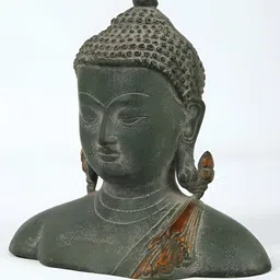 Exotic India brass statue 4" The Buddha Bust In Brass Tibetan Buddhist Statue-image-27