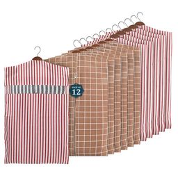 Kuber Industries Brown & Maroon Set Of 12 Striped Cotton Hanging Clothes Organisers-11