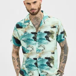 Snitch Men Relaxed Cuban Collar Abstract Printed Casual Shirt-image-96