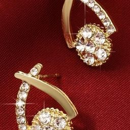 AKISON JEWELS Gold PlatedContemporary Stone Studded Studs Earrings-image-85