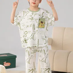 INCLUD Boys Typography Printed Short Sleeves Night Suit-image-79