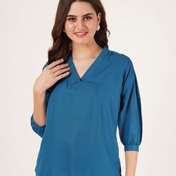 Brownverse Women Cotton Puff Sleeves Top-image-51