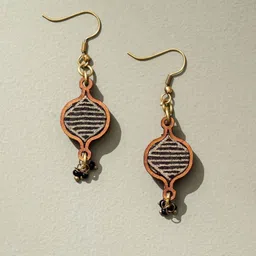 WHE Artificial Beaded Upcycled Fabric And Repurposed Wood Contemporary Drop Earrings-3