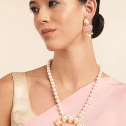 Anouk Gold Plated Beaded & MOP Studded Premium Necklace & Earring Set-58