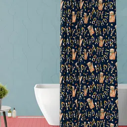 ArtzFolio Navy Blue & Brown Printed Waterproof Shower Curtain-11