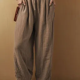Errabelly Women Desert Palm Cotton Linen Drawstring Waist Wide Leg Pants-3