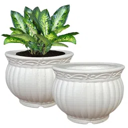 Kuber Industries White 2 Pieces Textured Flower Pots Planters-image-14