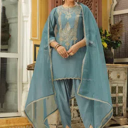 KALINI Women Floral Embroidered Kurti with Trousers & Dupatta-image-34