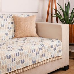 STITCHNEST 1 Seater Blue & White Velvet Sofa Cover-picture-8