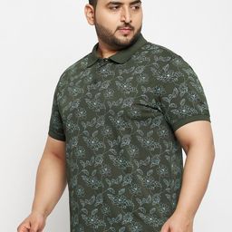 AUXAMIS Men Plus Size Floral Printed Polo Collar Cotton T-shirt-image-77