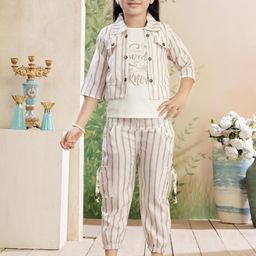 Muhuratam Girls Cream Pure Cotton Clothing Set-picture-20
