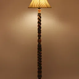 Devansh White & Brown Conical Wooden Floor Lamp With Shade image 2