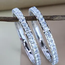 I Jewels Set of 2 Sliver Plated Cubic Zirconia Stone Studded Bangles-image-46