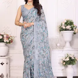 KALINI Floral Poly Georgette Half and Half Saree-image-10