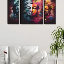 SAF Black And Red 3 Pieces Buddha Printed Wall Arts-picture-29