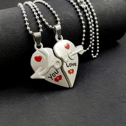 kazare Set Of 2 Unisex Heart Shaped Pendant With Chains-picture-4