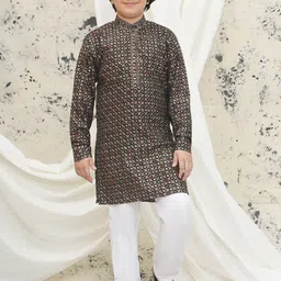 Aj DEZInES Boys Floral Embroidered Regular Sequinned Kurta with Pyjamas-14