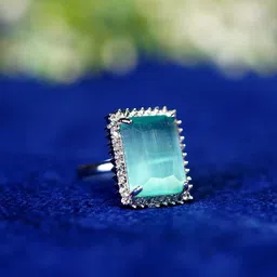 Zoey Silver-Plated Cubic Zirconia-Studded Square Shaped Adjustable Finger Ring-16