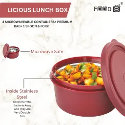 food 8 Licious Lunch Box with Insulated Soft Line Bag, Spoon & Fork, 400ml,400ml, 600ml 3 Containers Lunch Box image 3