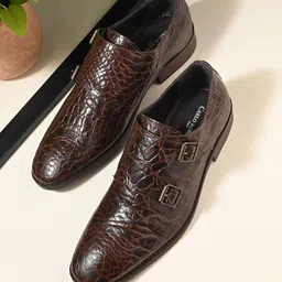 CARLO ROMANO Men Printed Genuine Leather Formal Monk Shoes-image-62