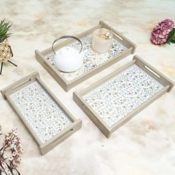 Premium Look Strong & Durable Engineered Wooden Serving Trays Set of 3 Tray Serving Set-image-68