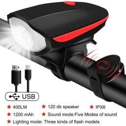 USB Rechargeable Bike Horn And Light 140 DB with Super Bright Light 3 Mode Bell LED Front Light-28