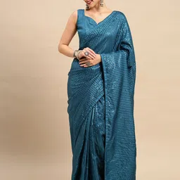 KALINI Striped Sequinned Silk Blend Saree-picture-48