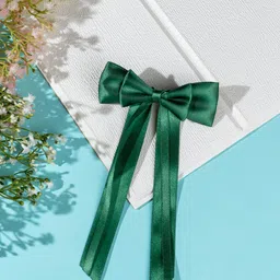 Arendelle Christmas Satin Silk Ribbon Long Tail Double Bow in Green-40