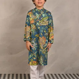 Anthrilo Boys Floral Printed Pure Cotton Kurta with Pyjamas-26