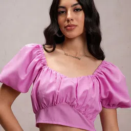 Tokyo Talkies Solid Blouson Crop Top-image-68