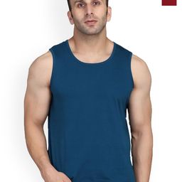 SLOWLORIS Pack Of 2 Round Neck Sleeveless Bio-Wash Cotton Gym Vests-picture-47