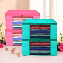 Aura Green & Pink 4 Pieces Foldable Saree Cover Organisers-7