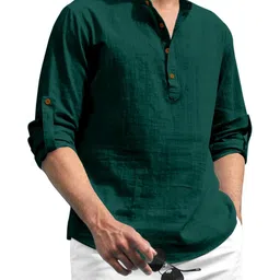 SHOPYCLICK Men's Solid Black Cotton Blend Straight Kurta-picture-46