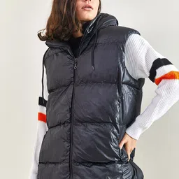 BIANCO LUCCI Women Geometric Longline Puffer Jacket-image-10